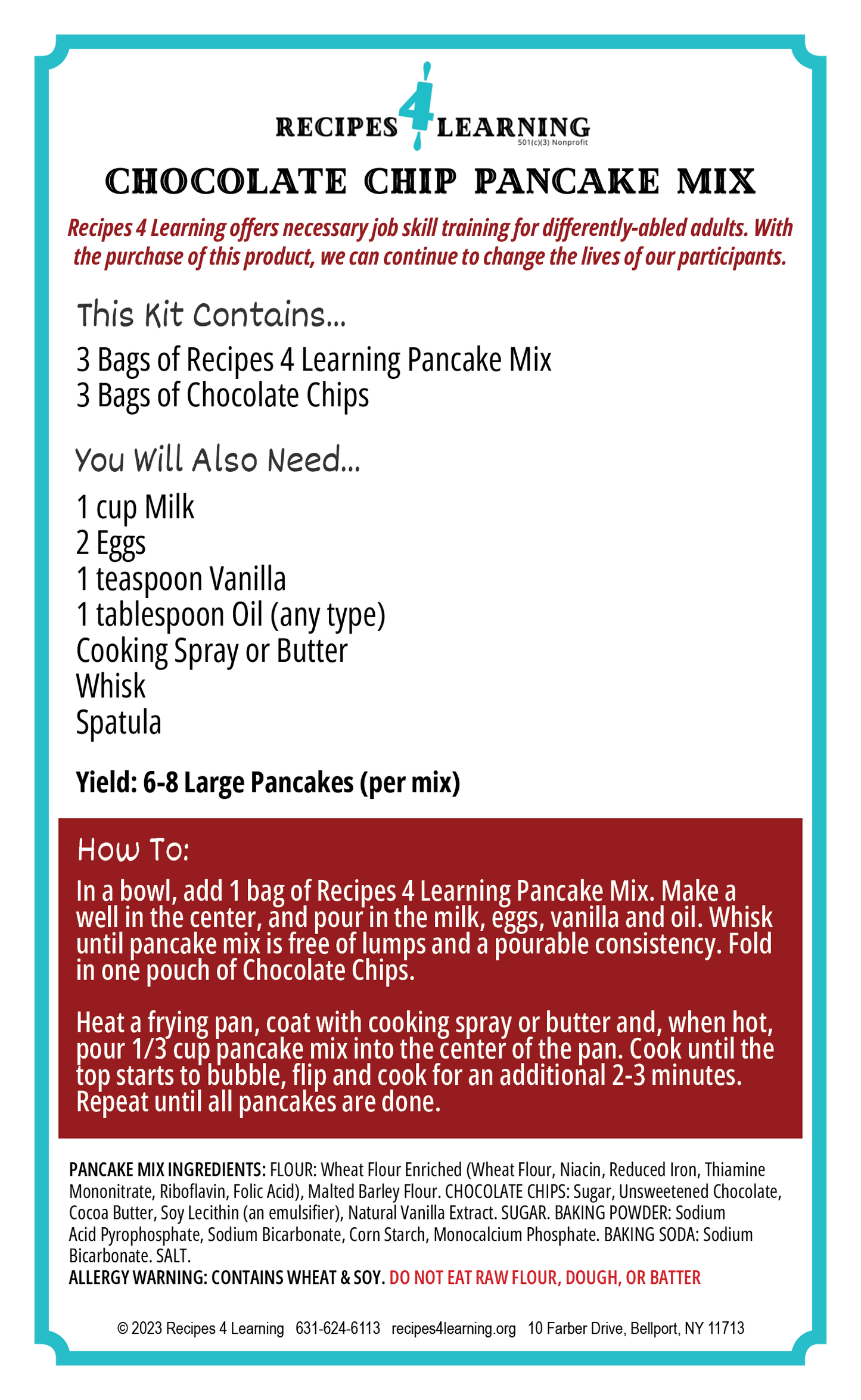 Recipes 4 Learning Pancake Mix - Chocolate Chip