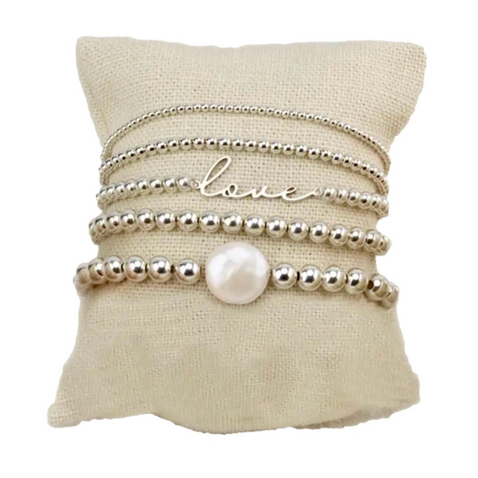 Jova NYC - Bead Bracelet Stack (Silver)