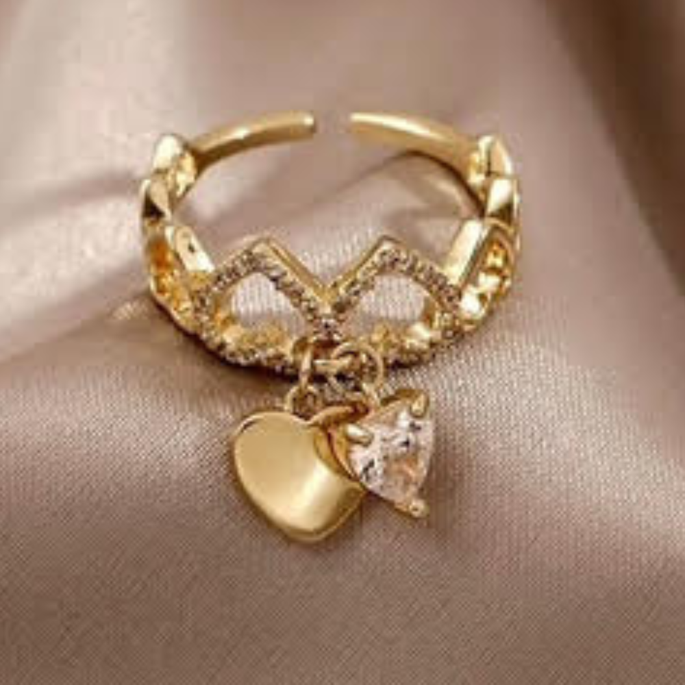 Jova NYC - Dangling Double Hearts Ring (Gold)