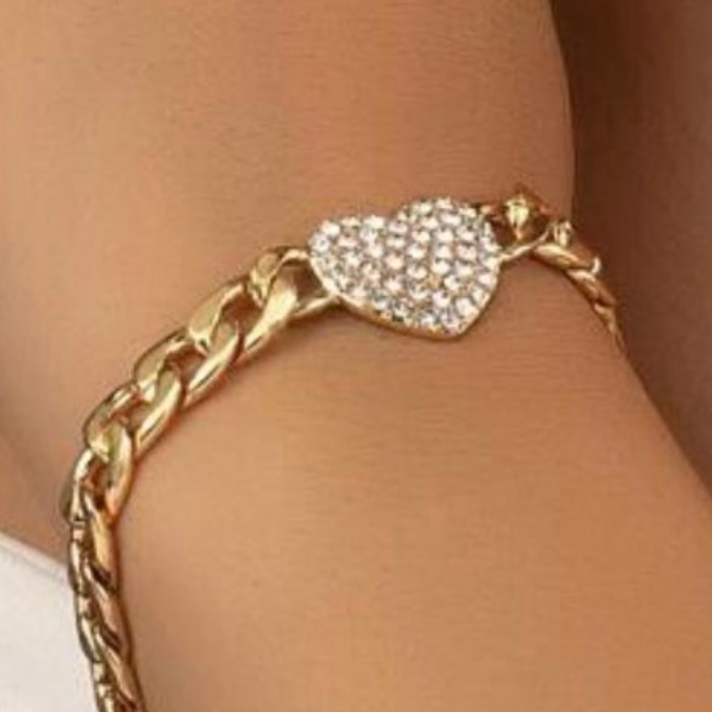Jova NYC - Pavé Heart Link Bracelet