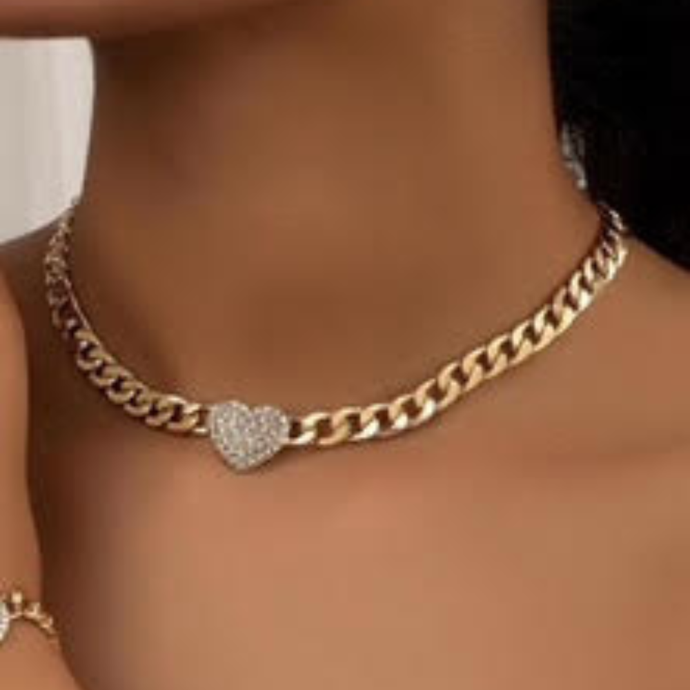 Jova NYC - Pavé Heart Link Necklace
