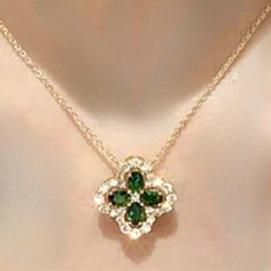 Jova NYC - Green Crystal Clover Necklace